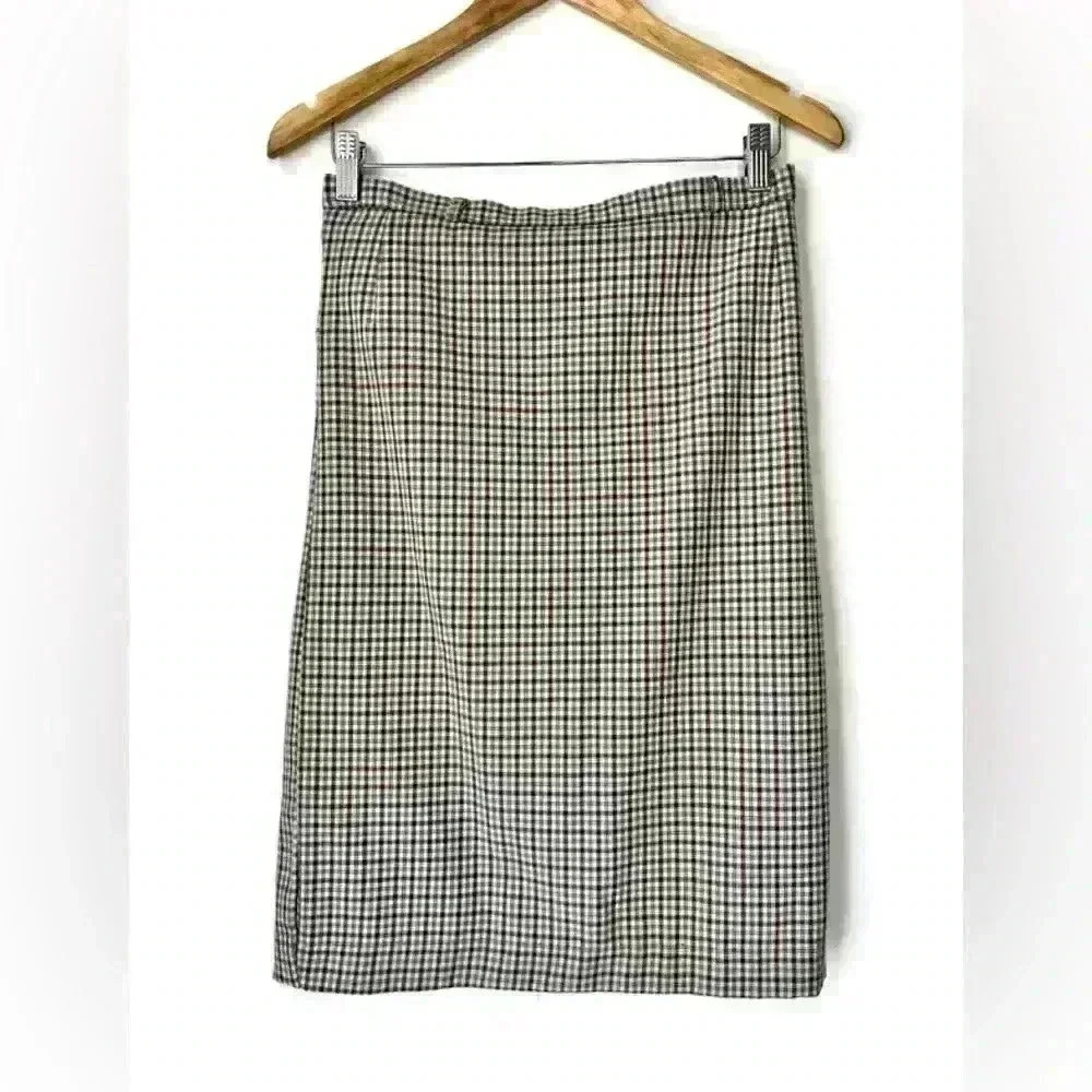 Vintage Marks and Spencer Tan Plaid Pencil Skirt Preppy Prep Old Money Small